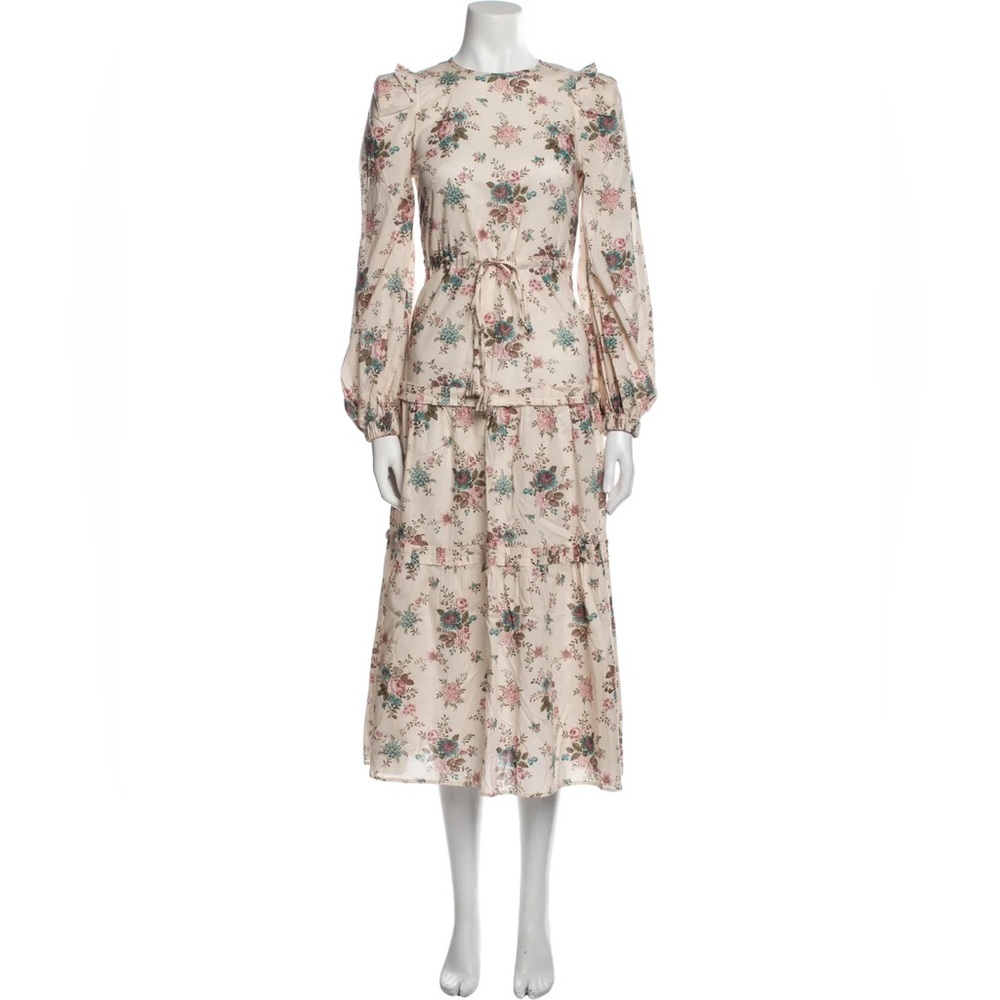 Anna Mason Christy Tie Detail Cotton Poplin Floral Tiered Dress Ruffled Printed